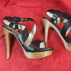 Aldo Wood Platform Black Straps Sandal Heels 8.5 Good Condition